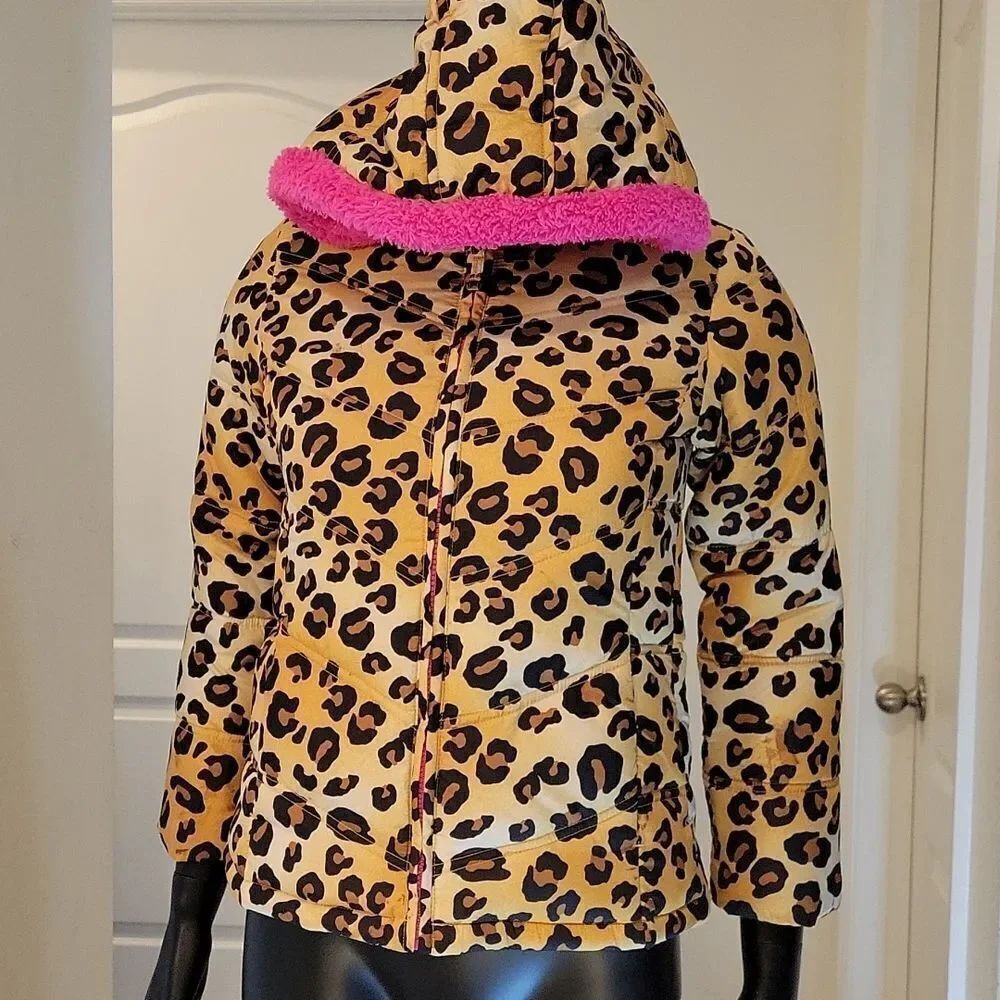 GIRLS WINTER CHEETAH PINK BUBBLE JACKET